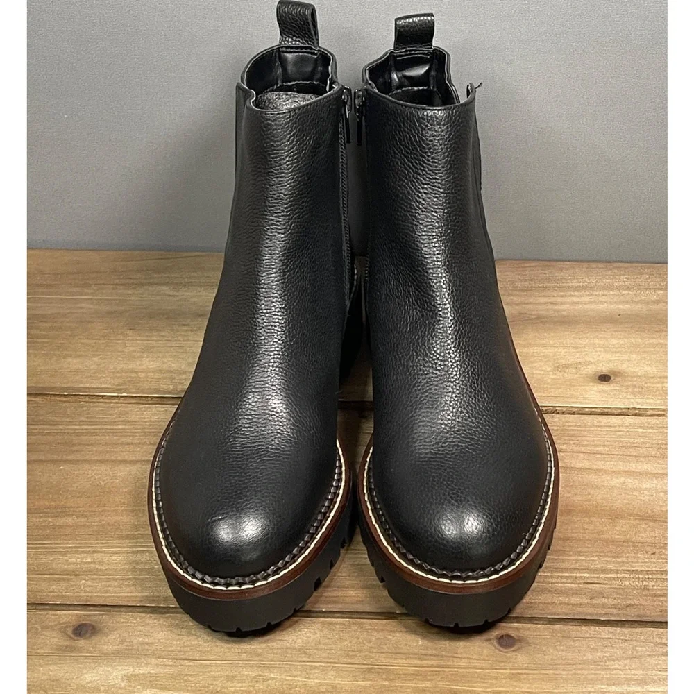 Nordstrom Women's Miller 2 Water Resistant Boots Size 7.5 Black Leather Lug Sole - Picture 4 of 16